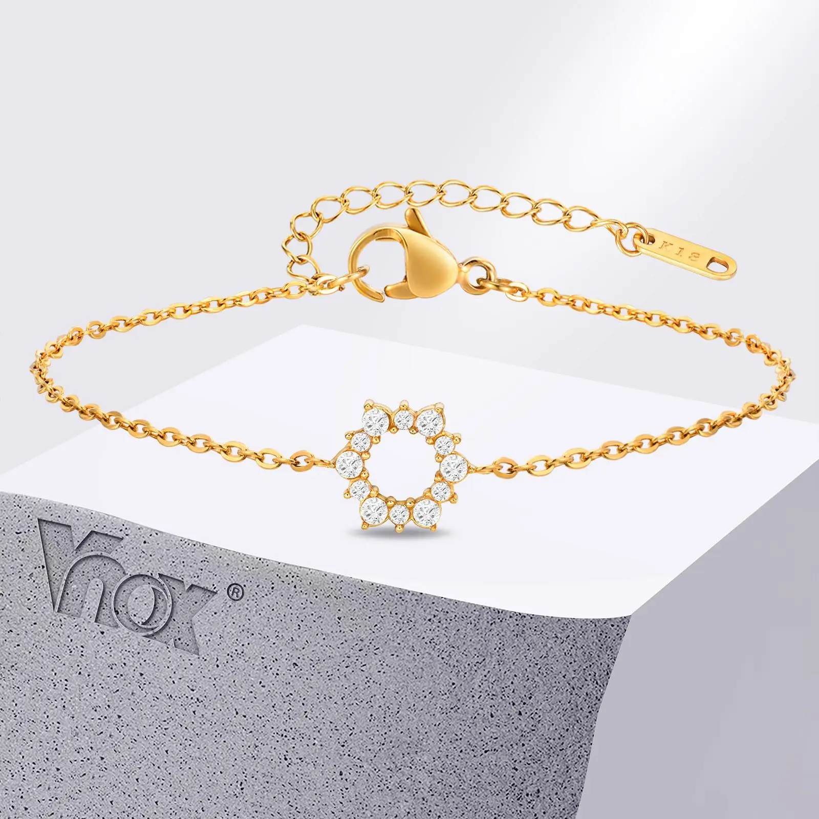 Vnox Cubic Zirconia Sunflower Bracelets For Women Girls,Positive Sunshine Classic Stainless Steel Chain Bracelet Jewelry Gifts