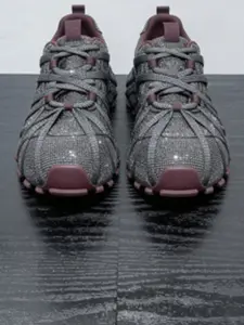 Women's Comfortable Thick Sole Sport Casual Shoes, Trendy Full Rhinestone Embellished, Fashion Braided Design, Modern Versatile Glitter Design Sneakers