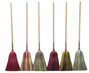 AUTHENTIC AMISH MULTI COLOR BROOM - Heavy Duty Corn Straw & Solid Hardwood