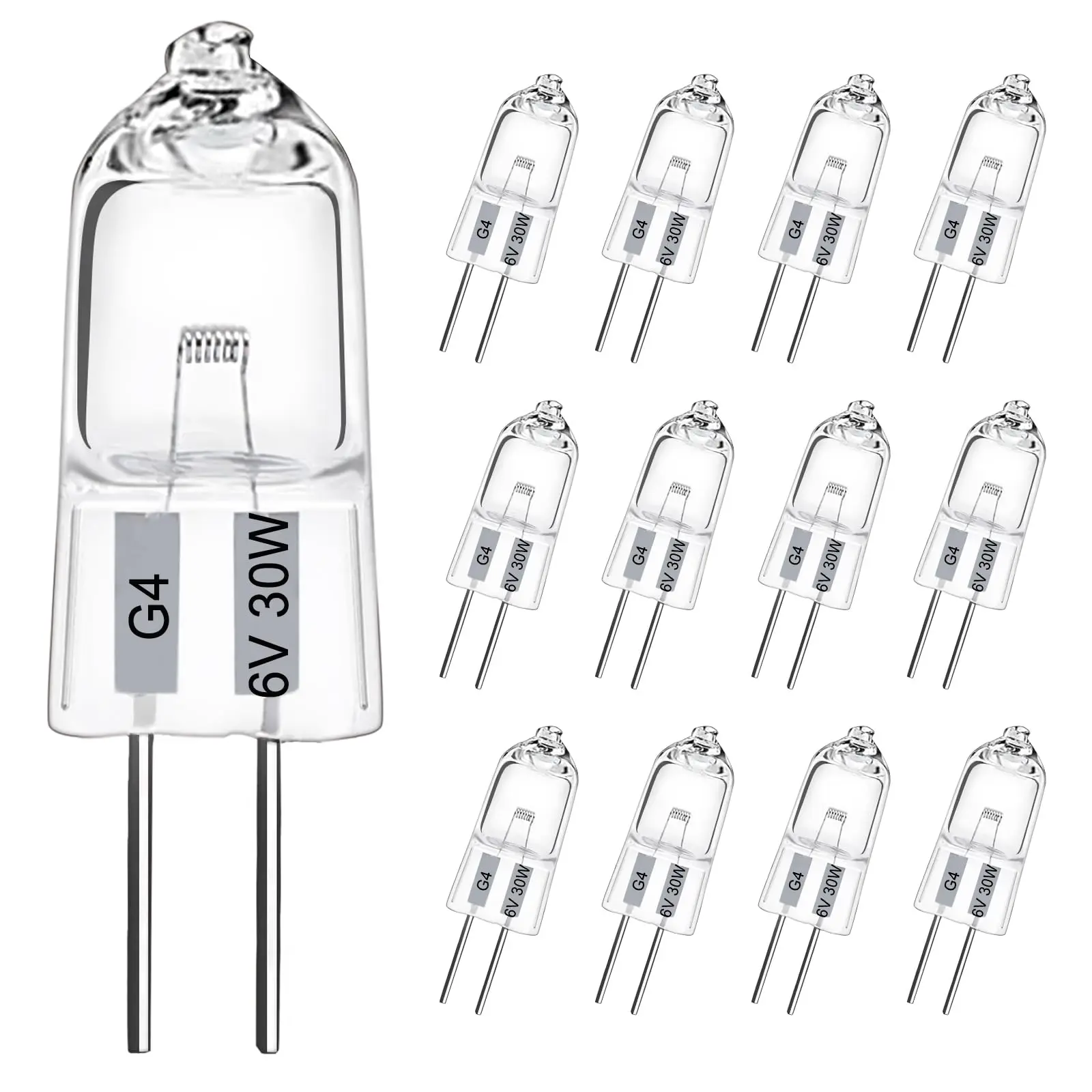24 Pack G4 Halogen Bulbs,6v 30w Bulb Mini Spotlight Bulbs 2 Pin Clear Capsule Lamp Bulb,Dimmable 2700K Warm White Light Bulbs