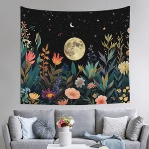 Naykow Boho Moon Floral Green Ceiling Tapestry Gothic Nature Plants Flower Hippy Tree Tapestry for Bedroom Spiritual Dark Celestial Astrology Tapestry for Living Room Dorm Room (40 X 30 Inches)