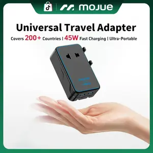 MOJUE Universal travel adapter, 4 ports, 1× 2-Pin AC, 1 USB A, 2 USB C international power adapter, suitable for global plugs in Europe/UK/Australia/Asia, a must-have for travel, applicable to over 200+ countries Multifunctional Charger