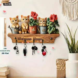 2D Flat Printing Cartoon Animal Wood Hanging Hook, Multi-Functional Key Holder, Vintage Kitchen Decor, Home Decoration Gift, Wooden Wall Rack