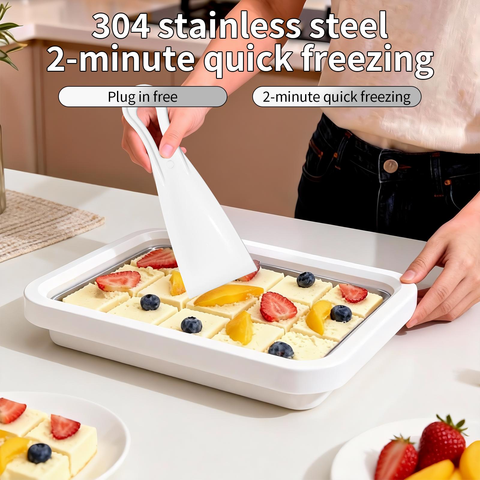 Food Grade 4-in-1 Yogurt & Ice Cream Maker, No Electric Portable Rolled Ice Cream Machine with 2 Double Scrapers, Stainless Steel Plate, Hand Washable, Ideal for Home, Food & ASMR Bloggers, Pink & White