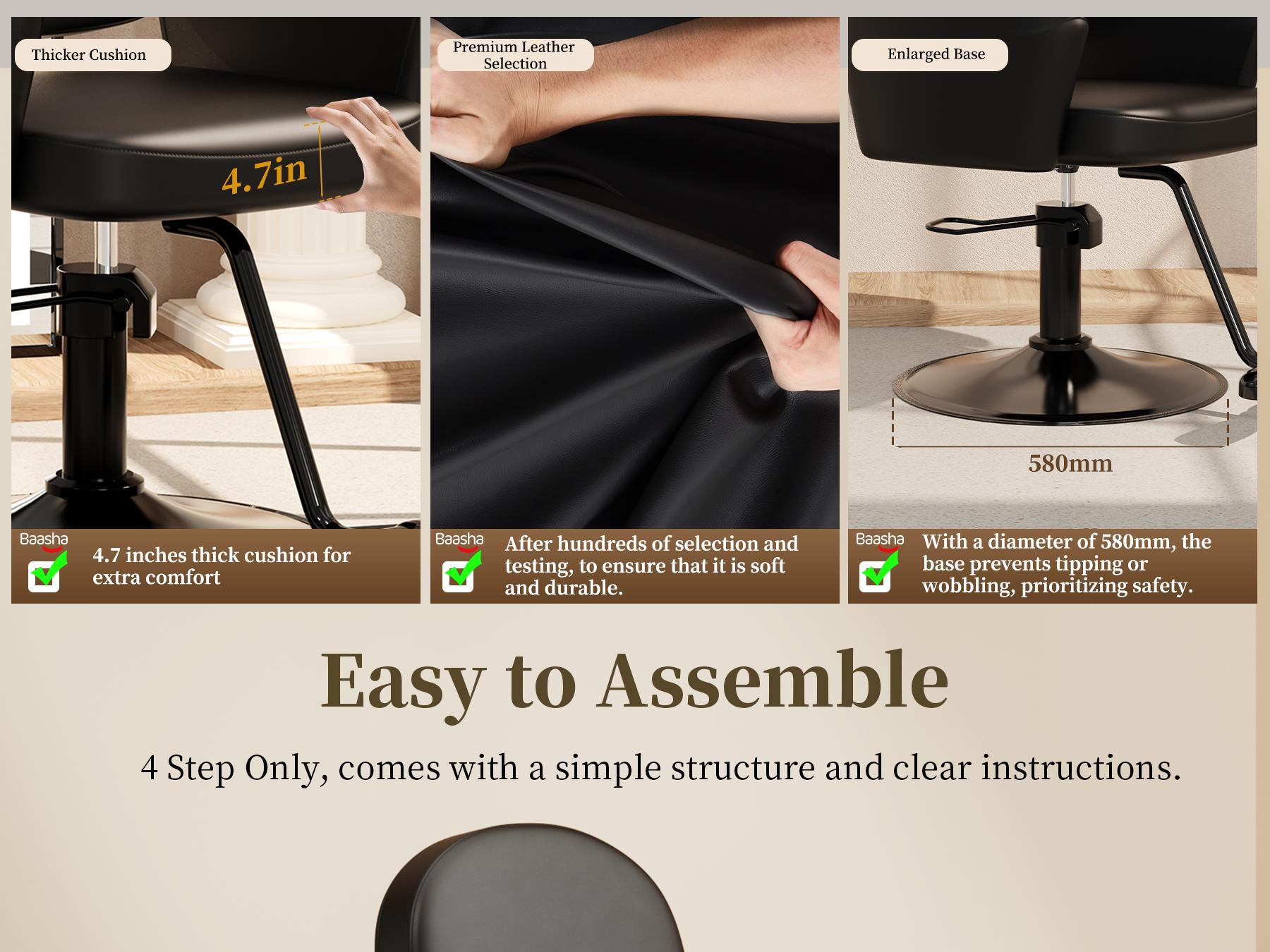 Baasha Luxury Black & Gold Salon Chair | Upgraded High-Resiliency Comfort Cushion | 360° Swivel & Hydraulic Height Adjustable | Scratch-Resistant PU Leather | Heavy Duty Metal Base Professional Styling Chair for Hair Stylists & Beauty Salons