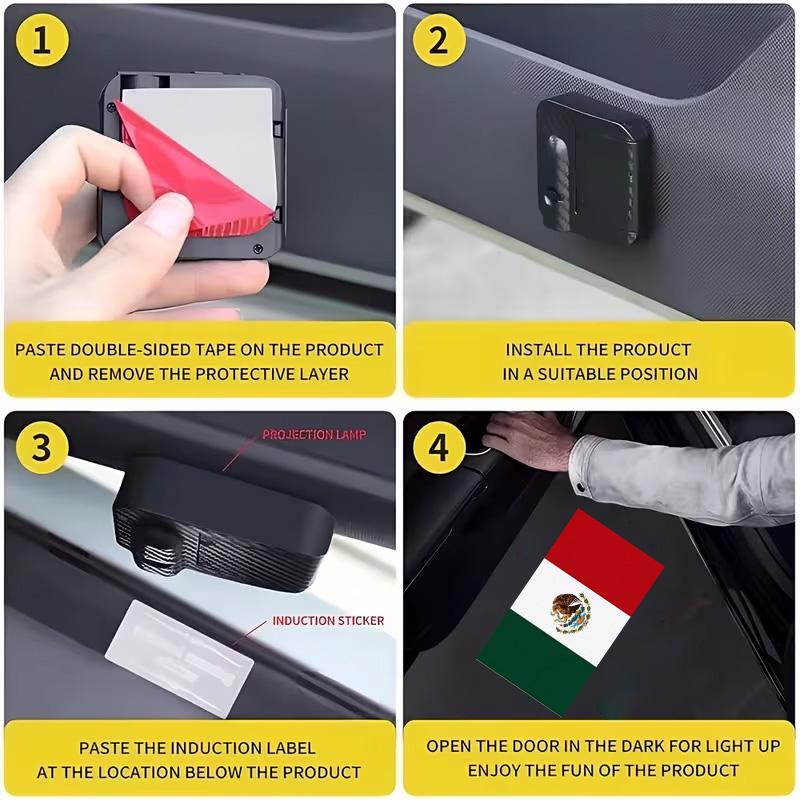 2-pack door lights — Mexico flag projection projector — universal wireless LED door projection light for car doors, suitable for all car brands; Mexico flag welcome plaque projection light