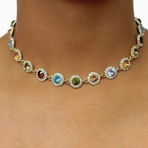 Statement Gold Rainbow Stone Choker Necklace mangekyou sharingan chain