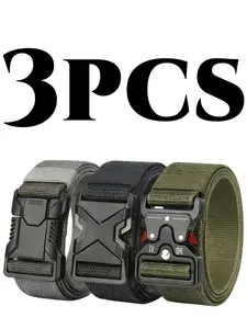 Men's Nylon Web Belt Set (3pcs), Quick-Release Buckle Design, Adjustable & Durable Fabric Belts, Ideal for Work, Travel, Hiking, Camping