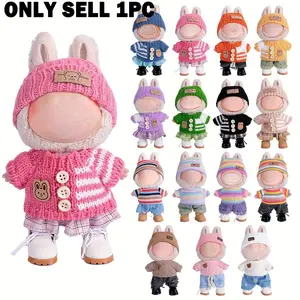 6.69inch Labubu Doll Clothes Set with 3, Doll Clothes Outfit, Stylish Fisherman Hat, Sweaters, Pants or Skirt for Bulabu Dolls, Doll Clothing Set, Perfect Accessories for Play & Display