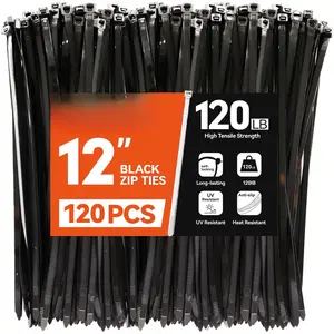 Zip Ties,  120 Pack 12 inch Black  Ties, Heavy Duty Plastic Wire Ties with 120 lb Tensile Strength, Black Nylon Zip Ties for Indoor and Outdoor