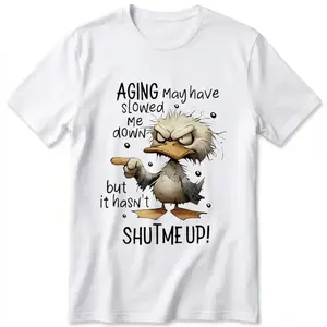 100% Cotton T-Shirt with Duck Graphic Print & Humorous Slogan - Breathable Loose Fit Round Neck Short Sleeve Tee for Casual Wear, Outdoor Sports, Holiday Gift, Allseason Apparel |     Cartoon Design |     Knit Construction
