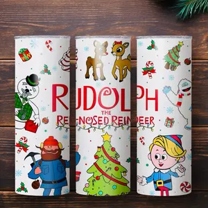 Rudolph 20oz Stainless Steel Tumbler with Sliding Lid and Anti-Slip Rubber Bottom holiday