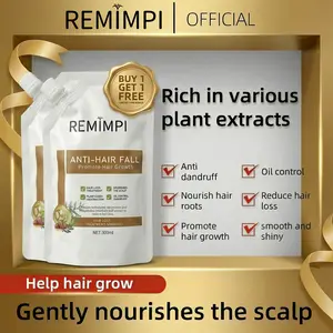 REMIMPI Anti Hair Loss Shampoo Buy 1 Get 1 Free | 2 × 300ml Soft Pouch Herbal Hair Growth Shampoo with Biota Orientalis, Ginger & Ginseng | Thickening, Strengthening & Scalp Nourishing Formula for Men & Women, Reduces Hair Fall & Breakage