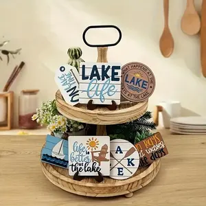 Lake Life Themed Tiered Tray Decor without Tray, 7 Counts/set Wooden Ornament, Home Decor for Living Room Bedroom Kitchen