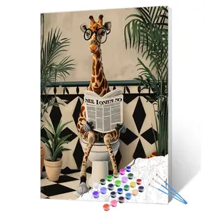 Toilet Giraffe Paint by Numbers – Funny Animal DIY Kit for Adults, Relaxing Acrylic Painting, Gift Idea 16x20inch (40x50cm)