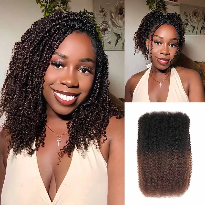 QVR Ombre Brown #T1B/4 Afro kinky Bulk Human Hair for Braiding & Twists
