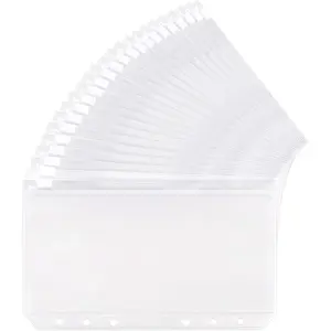 24 Pcs Binder Pocket A6 Binder Pockets 6 Holes Zipper Folders Waterproof PVC Document Pouch Filing Bags(Clear)