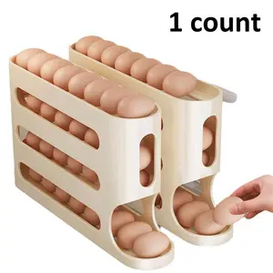 Kitchen Refrigerator Egg Organizer Box, Stackable Fridge Organizer, Four-Layer Sliding Egg Rack with Automatic Rolling Egg Holder, Anti-Drop Design for Safe Egg Storage