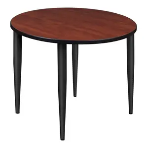 Regency TPL36RNDCHBK 36 in. Kahlo Round Tapered Leg Table - Cherry & Black, 10-year limited warranty, 37 lbs, adjustable leveling glides, assembly required, modern alternative indoor furniture