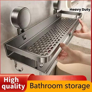 1Pc Rustproof Wall-Mounted Shower Rack, Shower Organizers, Shower Caddy Shelf with Suction Cups - Heavy-Duty Floating Frame, Including Towel Hooks, Space-Saving Bathroom Organizer for Shampoo, Soap, Bathroom Storage, Shower Tray, Shower Essentials