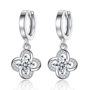 Emma Manor 14k White Gold Overlay 5A Cubic Zirconia Forever Love 4 Clover Drop Earrings