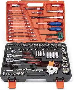 121pcs 1/4", 3/8", 1/2" Drive Socket Set, 6 Pt. 12 Pt. Ratchet Socket Wrench Set with 72-Tooth Quick Released Reversible Ratchet, CR-V Sockets for Home or Automobile Maintenance