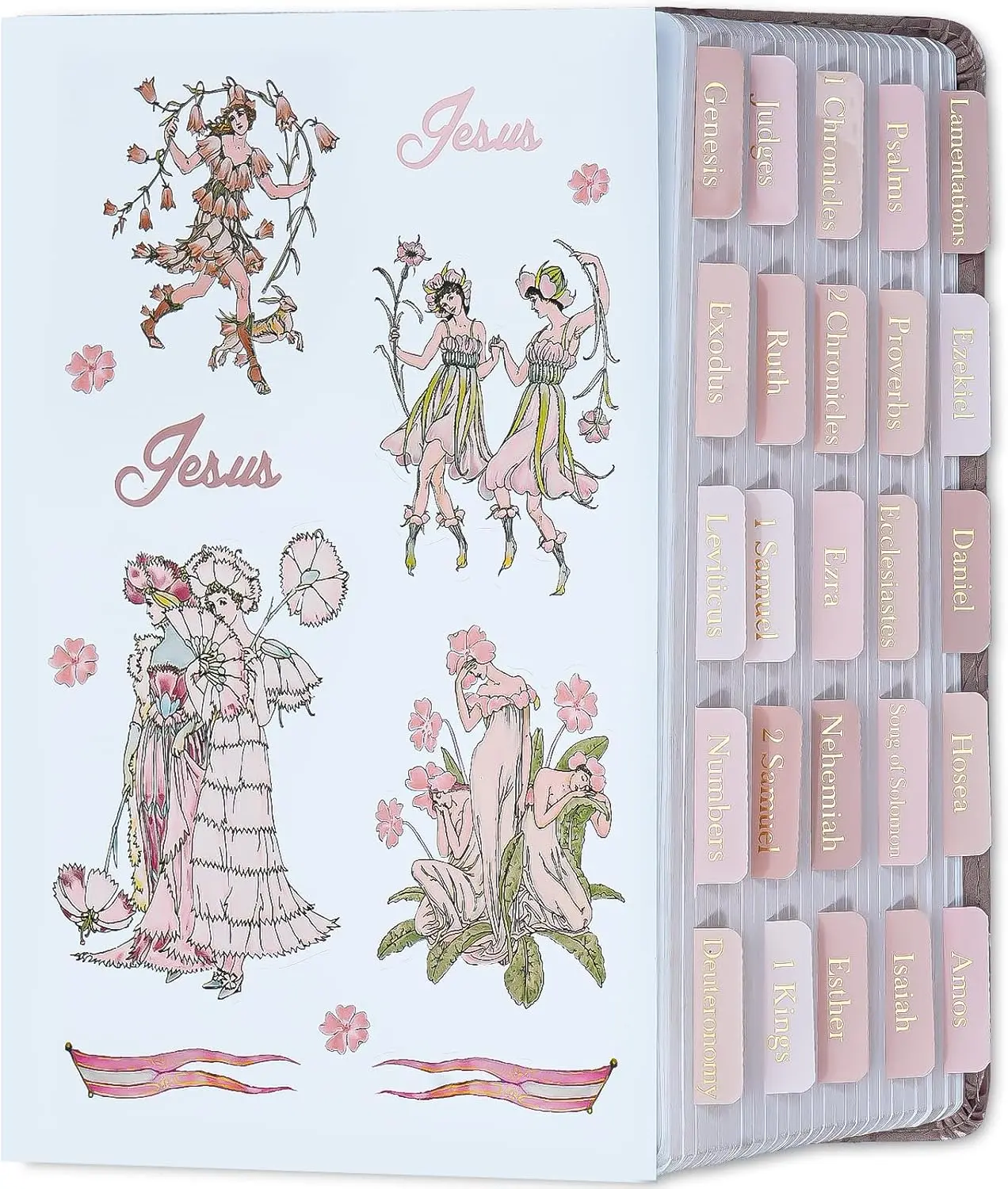 Pink Bible Tabs with Stickers, Laminated Gold Foil Large Print Bible Tabs for Women Men, 66 Bible Book Tabs for Old and New Testament, Additional 9 Blank Tabs for Study Bible (Ballet Pink)
