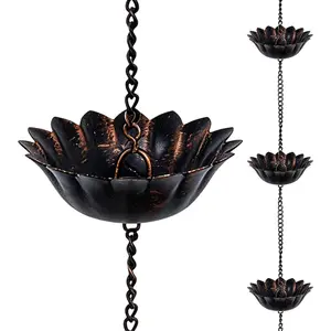 8.5FT Decorative Metal Rain Chain with 12 Cups, Rain Catcher Equipped with Adapter Stake & Bell for Outdoor Gutters, Downspout Replacement, Garden Drainage and Eaves Decoration