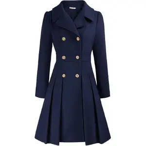 2025 Women's Fashion Trench Coat Notch Lapel Double Breasted Thick A Line Pea Coats Jacket with Pockets(S-2XL)