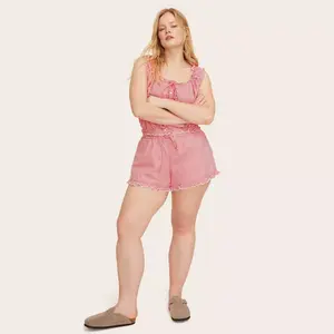 Women's Mid-Rise Woven Drawstring Shorts - Parke Red Gingham Check M