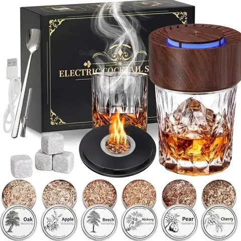 BelleHour Electric Whiskey Smoker Kit - Rechargeable Kitchenware Bar Utensils Set with Built-in Igniter, No Butane Required, 6 Wood Chips, Ideal for Smoked Cocktails, Cool Gifts for Adults, Mens Birthday Gifts for Him