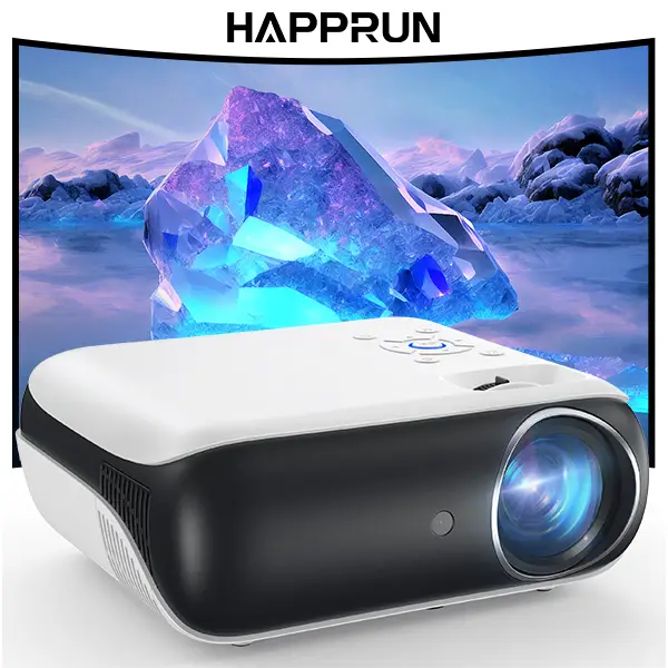 HAPPRUN Native 1080P Bluetooth Projector, Full HD Portable Outdoor Movie Projector with Built-in Speaker, Compatible with Smartphone, HDMI, USB, AV, F