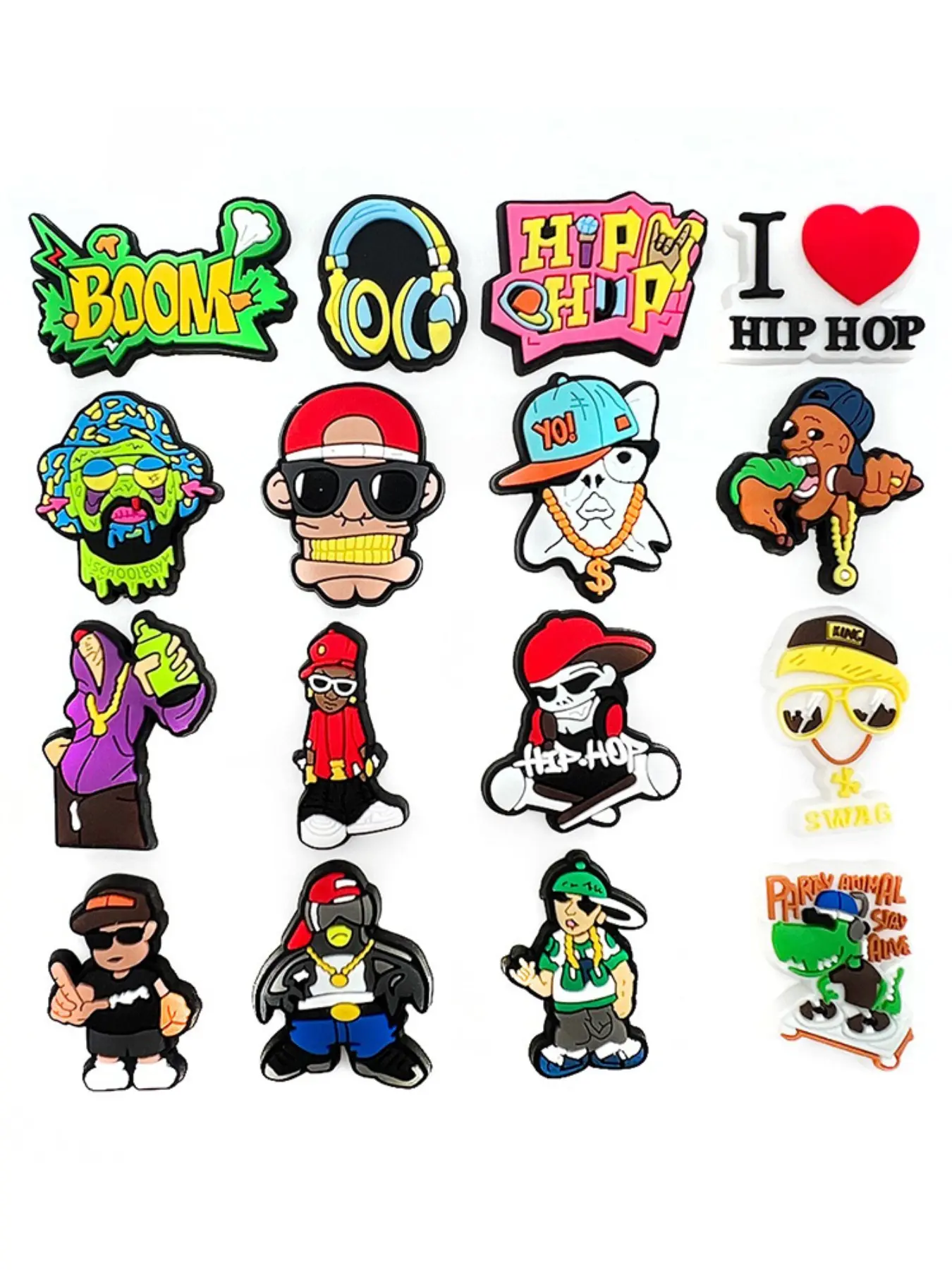 16 Pcs Hip Hop Rock Singer Shoe Charms Set For Bubble Slides Clogs Sandals,PVC Cute Shoe Decorations Accessories Buckle For Christmas Birthday Gifts