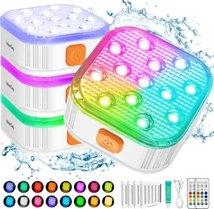 Submersible Led Lights Pool Lights - Waterproof Pool Light for Above Ground Inground Pools, Underwater Lights with Remote, 16 RGB and Rechargeable 2600mAh Battery, IP68 Hot Tub Lights (4 PACK)