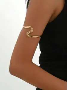 1pc Minimalist Asymmetric Metal Wire Adjustable Gold Tone Arm Cuff, Ins Style Design, Personalized Minimalist, Elegant Bracelet, Arm Decor, Suitable For Women's Daily Wear And Party(Can Also Be Worn As A Bracelet If Smaller Size)
