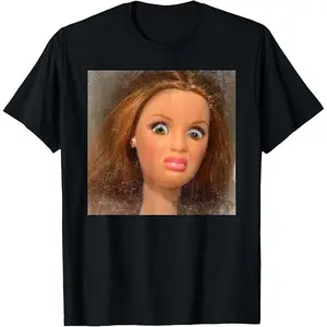 Creepy Doll Face Graphic Tee, 90s Vintage Style Weird Meme T-Shirt, Sarcastic Aesthetic Summer Shirt