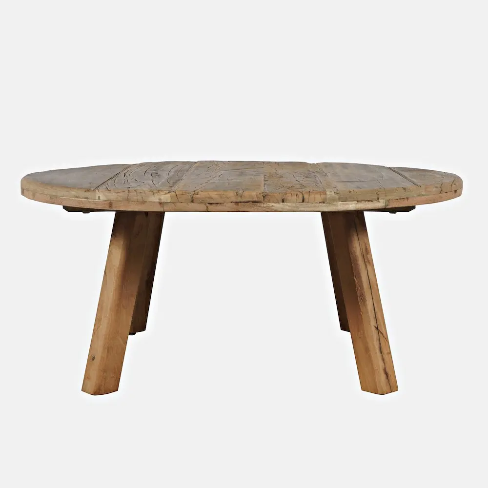 36" Round Handcrafted Rustic Reclaimed Solid Wood Coffee Table, Indoor Living Room Furniture Center Table