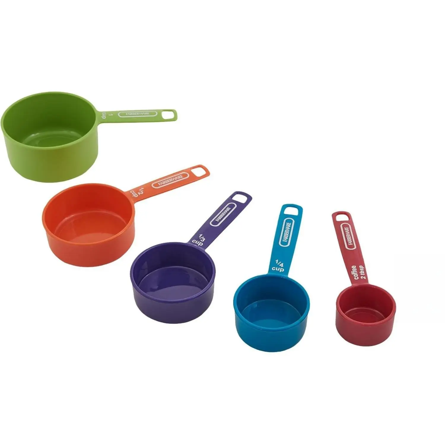 Sturdy 5-Piece Plastic Measuring Cup Set for Kitchenware, Children, Cooking/Baking – Detachable Vibrant Coffee Scoop, Nesting Design, Easy-Read Markings, BPA-Free, Dishwasher Safe (0-500 mL)
