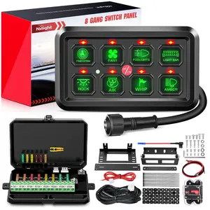 Nilight 8-Gang Switch Panel System - 12V Circuit Control Relay, Fuse Wiring Harness, Automatic Dimmable LED Switch Pod with Ambient Lighting for Cars, Trucks, Ambient Lighting Car