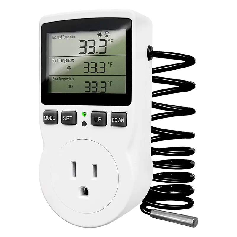 120V Digital Display Temperature Controller Outlet Plug - US Plug, ABS-Constructed, for Indoor Car Interior Accessories, Reptile Incubators, Heating Pads, Freezers, Refrigerators
