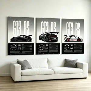 3 Piece Framed Porsche GT3 RS Canvas Wall Art, Modern Minimalist Car Poster Set, Waterproof Racing Artwork for Living Room Bedroom, Ideal Gift for Car Enthusiasts