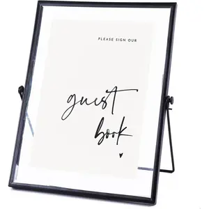 Please Sign Wedding/Party Decorative Glass Picture Frame Gold Sign Holder Black Outdoor Table Display Easels 10x8 inces
