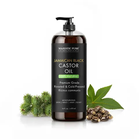 Majestic Pure Jamaican Black Castor Oil, 16 fl oz Intensive Haircare & Cosmetic Oil for Brow & Body Care