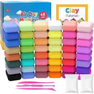 48 Colors Air Dry Modeling Clay with Bonus 2 White, Ultra Light Molding Clay Kit & Tools  Set for  Boys Girls, Soft Non-Sticky Magic Clay for Art Crafts