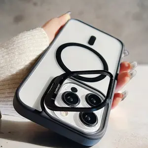 Transparent magnetic phone case camera protection invisible bracket protection phone case For iPhone 12 13 14 15 Pro Max