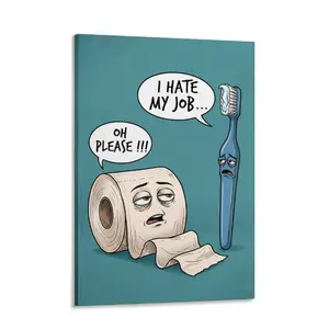 Poster Master I Hate My Job Poster - Oh Please Print - Toothbrush & Toilet Paper Art - Bathroom Wall Decor - Guest Bath Decoration - Powder Room Decor 【Wavelo】Canvas Painting Wall Art Picture Bathroom