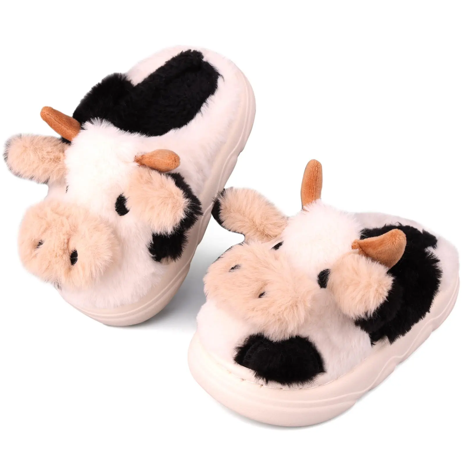 Women's Cow Print Slippers, Cute Plush Open-Back Mules, Comfortable Warm Indoor House Shoes with a Thick Sole, Slippers For Women, Home Slippers