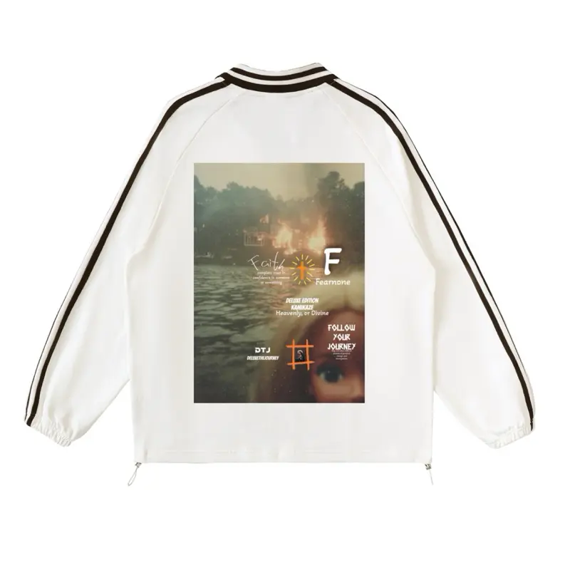 Now You Talking My Language Prep V Neck Barbie White Graphic Sweatshirt with Black Stripes