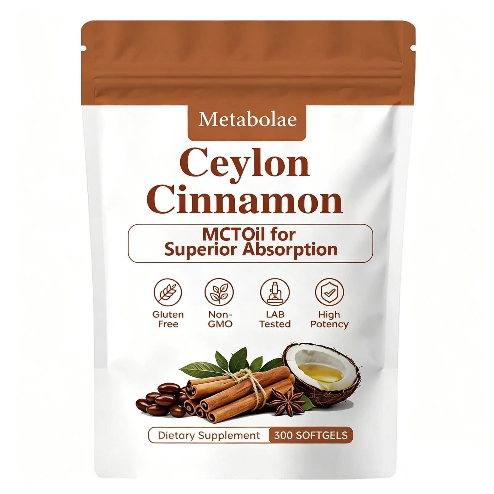 Metabolae Ceylon Cinnamon Capsules, Metabolic Balance and Digestive Support, Gluten Free, Non-GMO Cinnamon Supplement, 300 Capsules