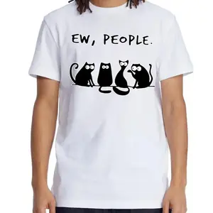 Ew People Funny Cat Graphic Tee Womens Casual Crewneck Short Sleeve T Shirt Soft Comfy Relaxed Fit Cute Trendy Streetwear For Everyday Outfit